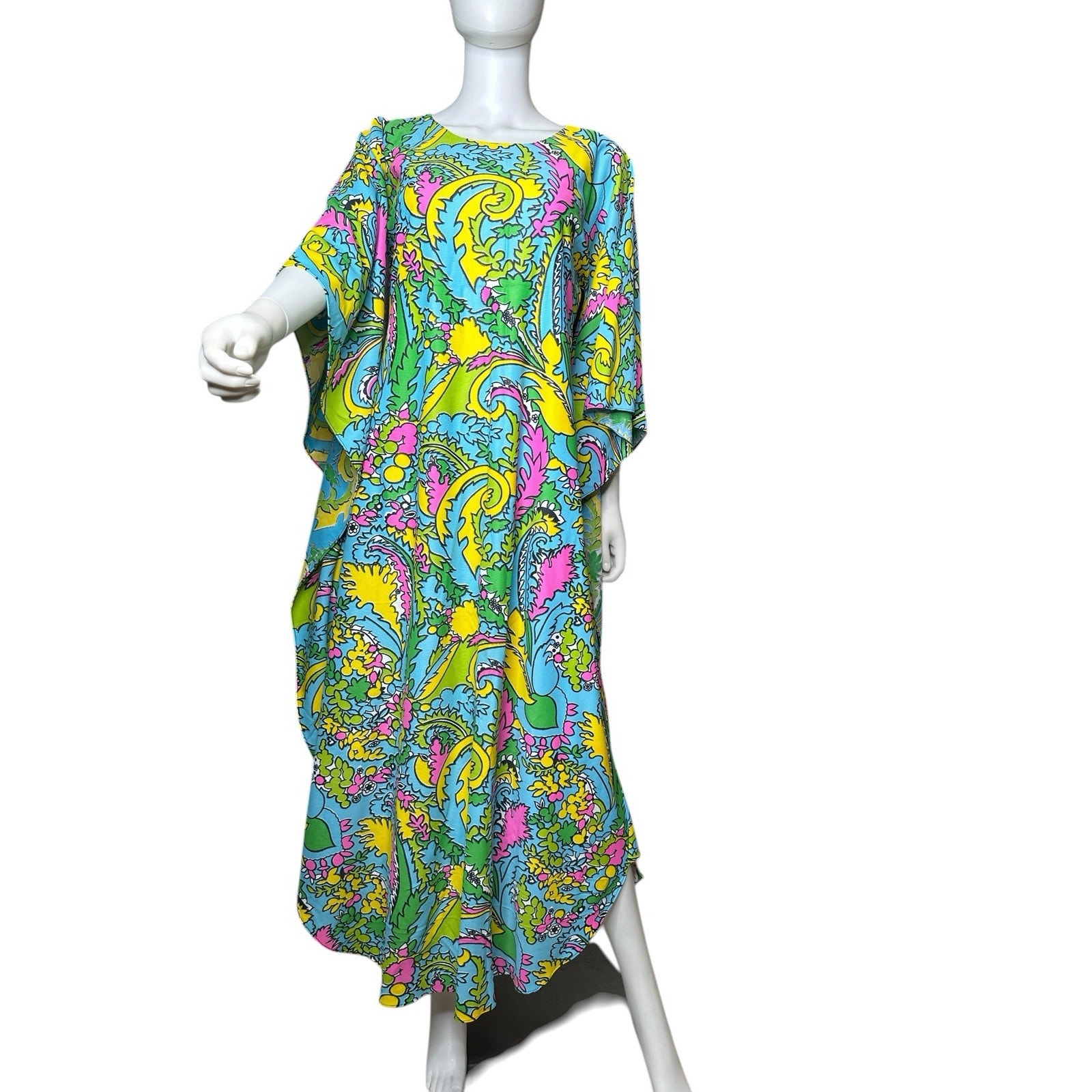 Vintage 1970s Psychedelic Circle-Sleeve Caftan | Electric Paisley Hostess Gown